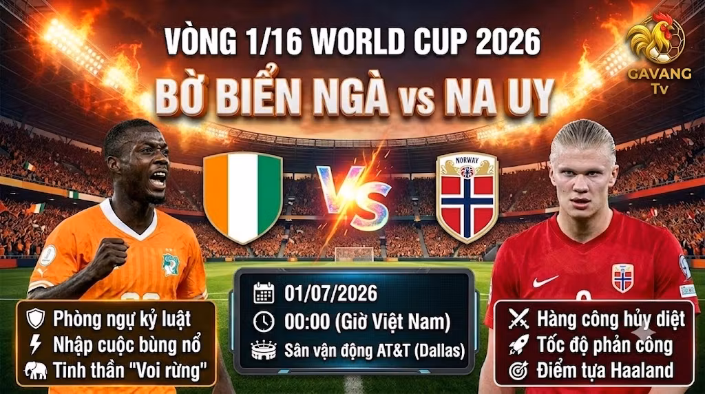 Nhận định bóng đá Bờ Biển Ngà vs Na Uy tại vòng 1/16 World Cup 2026 - Gavang TV